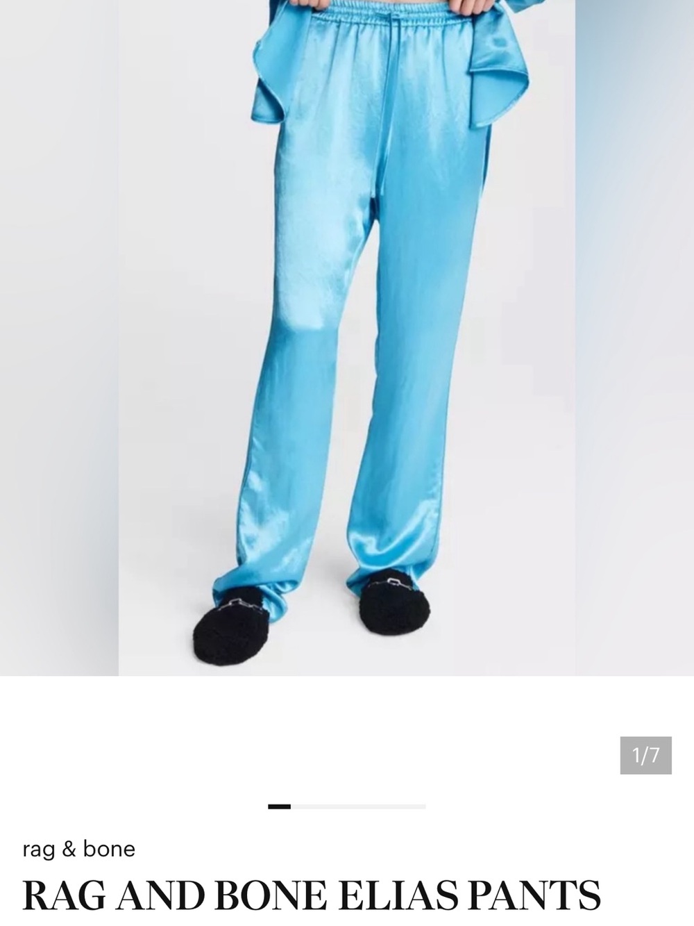 rag & bone Light Blue Satin Wide-Leg Elias Pants